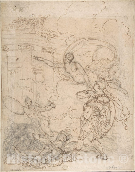 Art Print : Francesco Albani - Goddess Inciting a Warrior : Vintage Wall Art