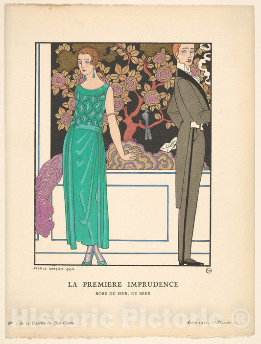 Art Print : George Barbier - La Première Imprudence: Robe du soir, de Beer : Vintage Wall Art