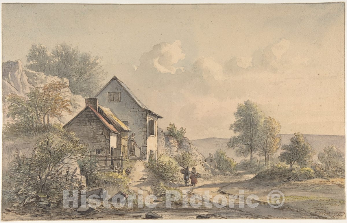 Art Print : Jan Van Ravenswaay - Village Scene with Figures : Vintage Wall Art