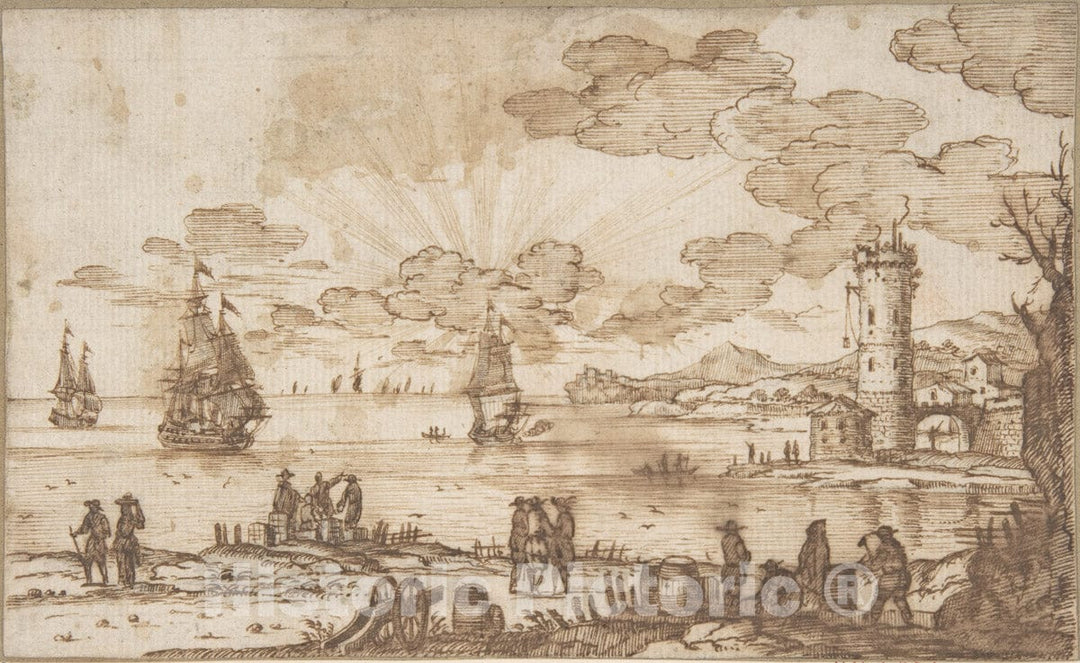 Art Print : French, 17th Century - Coast Scene : Vintage Wall Art