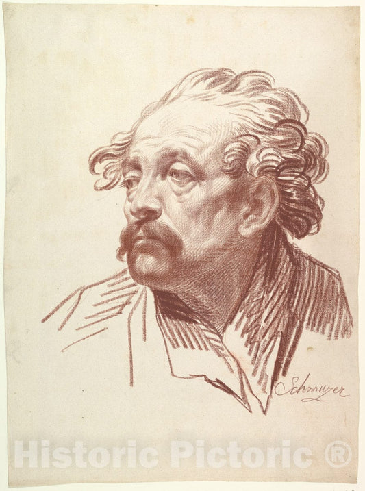 Art Print : Jakob Matthias Schmutzer - Head of a Man with a Moustache Looking Left : Vintage Wall Art