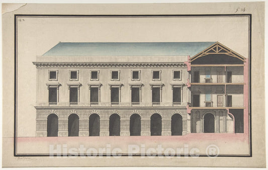 Art Print : Design for The College de France, Paris - Artist: Jean Francois Chalgrin - Created: c1772 : Vintage Wall Art