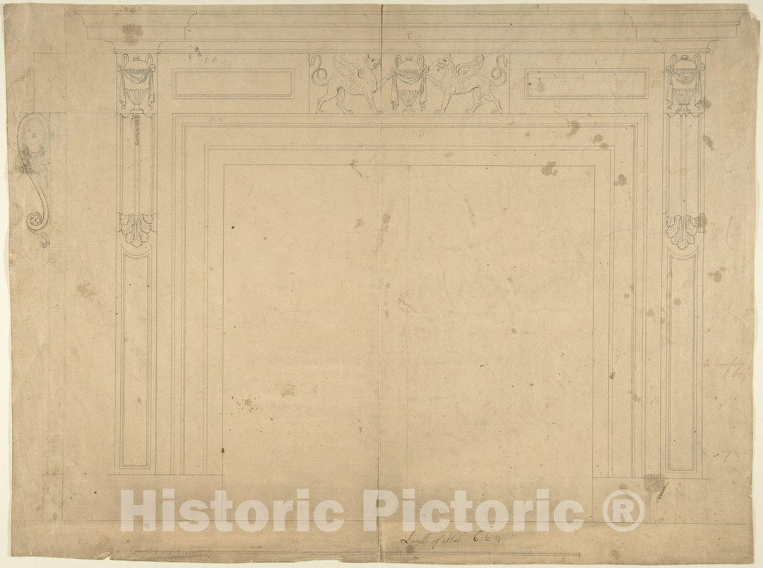Art Print : Sir William Chambers - Design for a Chimneypiece - 421179 : Vintage Wall Art
