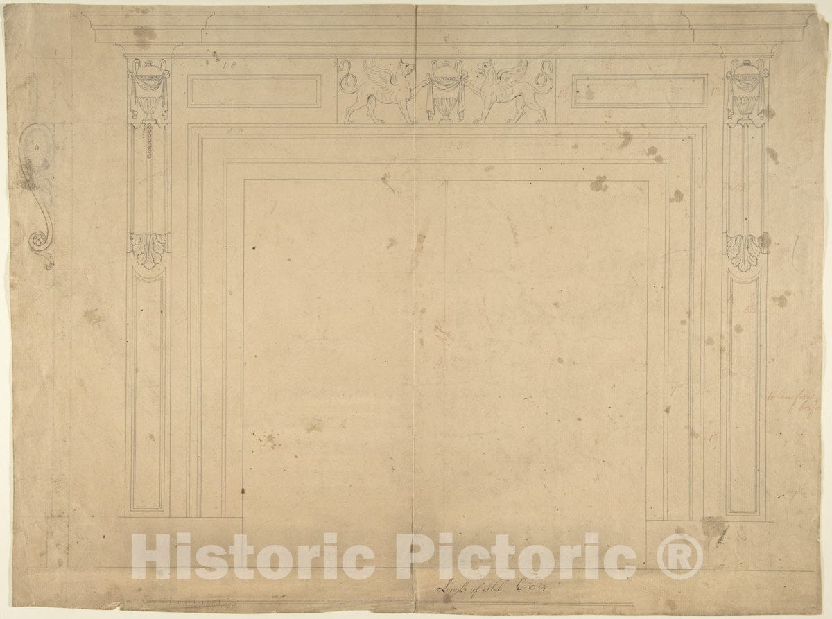Art Print : Sir William Chambers - Design for a Chimneypiece - 421179 : Vintage Wall Art