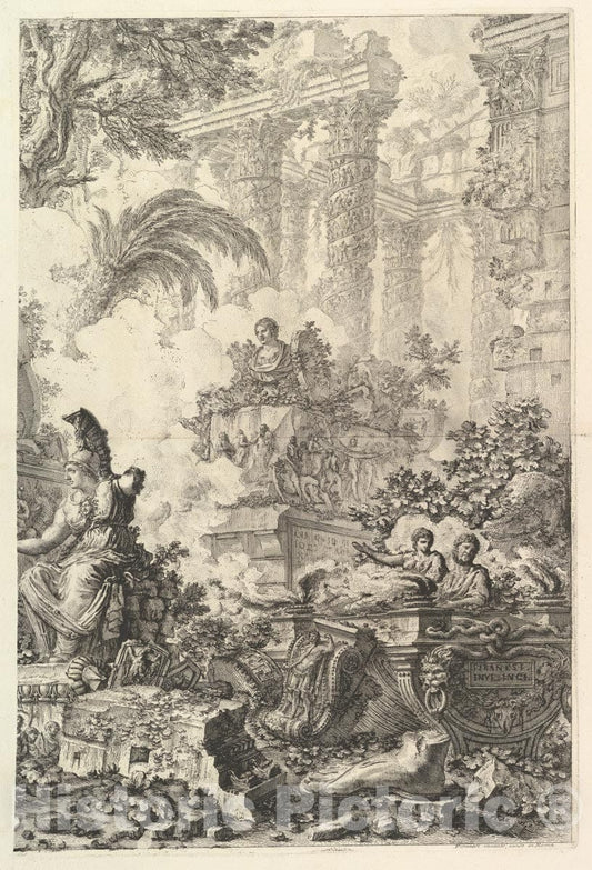 Art Print : Giovanni Battista Piranesi - Frontispiece, with Statue of Minerva 3 : Vintage Wall Art
