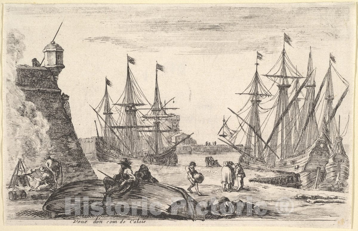 Art Print : View of a Part of Calais - Artist: Stefano Della Bella - Created: 1647 : Vintage Wall Art