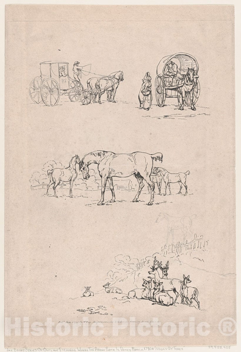 Art Print : Thomas Rowlandson - Outlines of Figures, Landscapes and Animals : Vintage Wall Art