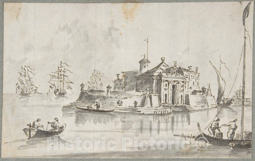 Art Print : Giacomo Guardi - A Port Near Venice: Chioggia (?) : Vintage Wall Art