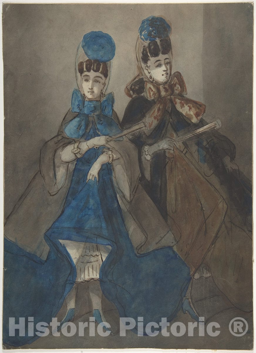 Art Print : Constantin Guys - Two Women with Fans : Vintage Wall Art
