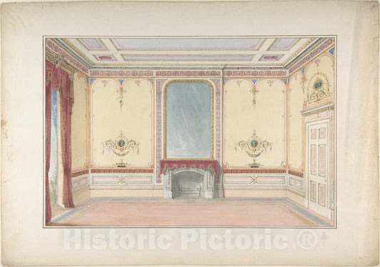 Art Print : John Gregory Crace - Interior: Fireplace Wall : Vintage Wall Art