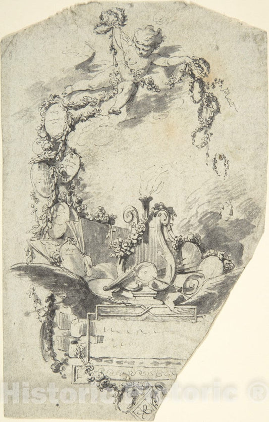 Art Print : British, 18th Century - Design for a Title Page : Vintage Wall Art