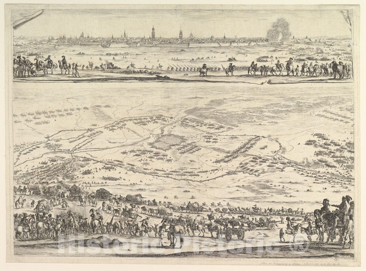Art Print : Etched by Stefano Della Bella - Siege of Arras: Plan and View : Vintage Wall Art