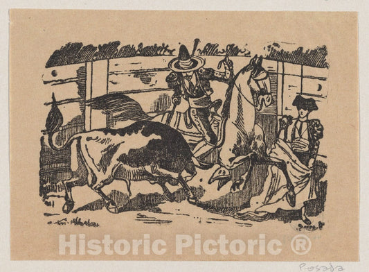 Art Print : José Guadalupe Posada - A Picador on Horseback stabbing a Bull : Vintage Wall Art