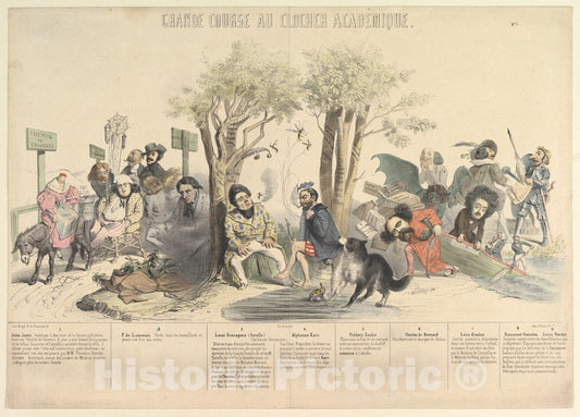 Art Print : J. J. Grandville - Grand Course au Clocher Académique, No. 5 : Vintage Wall Art