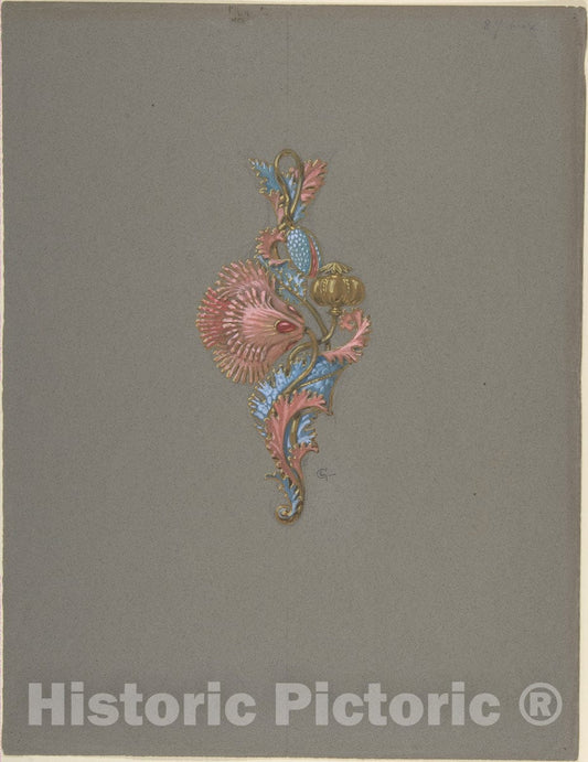 Art Print : Eugène-Samuel Grasset - Design for a Pendant : Vintage Wall Art