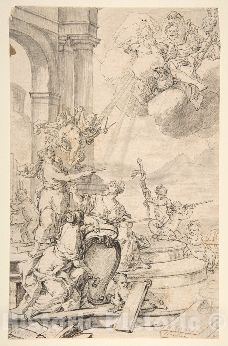 Art Print : Mauro Soderini - Drawing for a Frontispiece : Vintage Wall Art