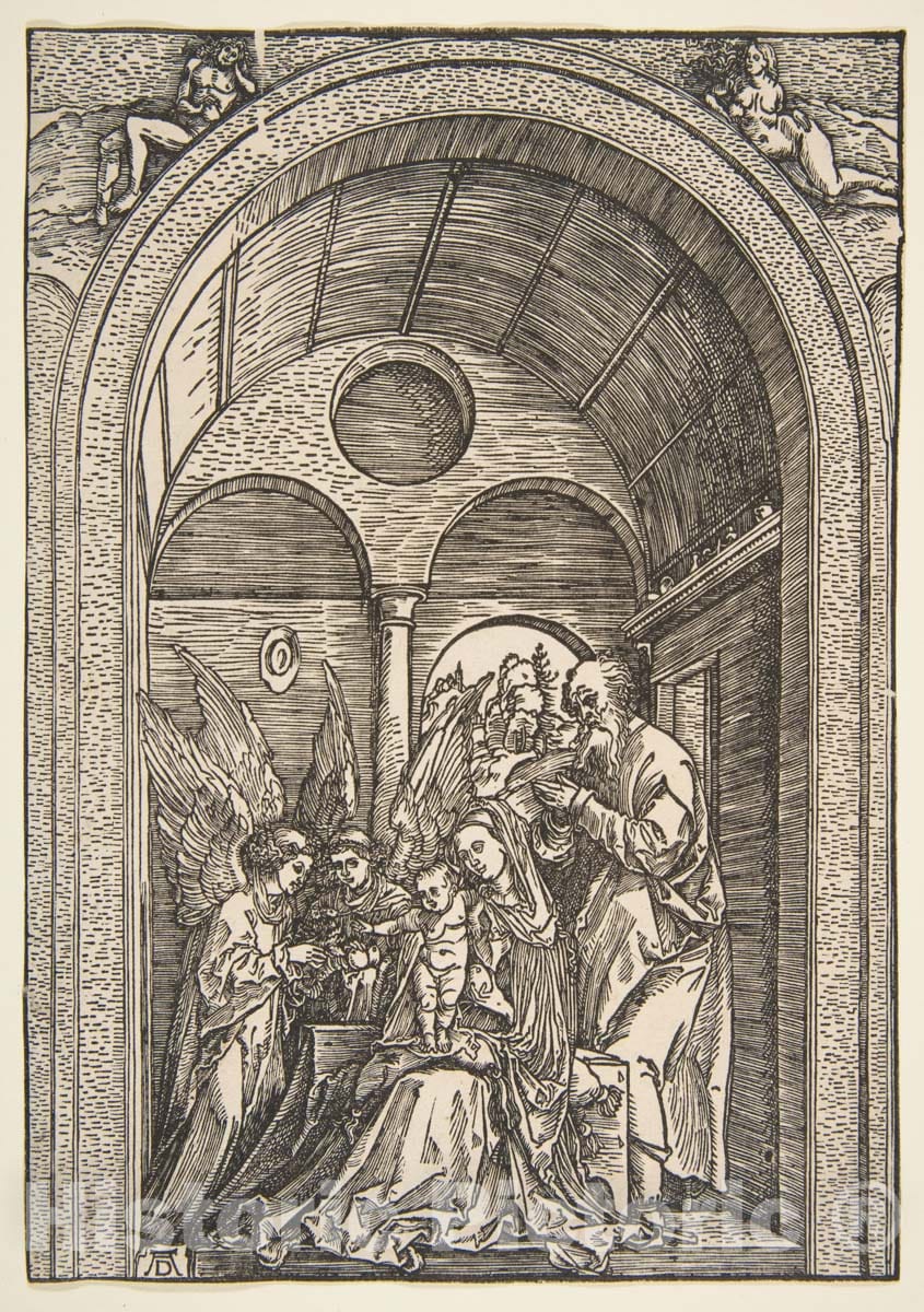 Art Print : Albrecht Dürer - The Holy Family with Two Angels in a Vaulted Hall 1 : Vintage Wall Art