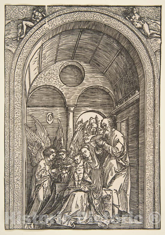 Art Print : Albrecht Dürer - The Holy Family with Two Angels in a Vaulted Hall 1 : Vintage Wall Art