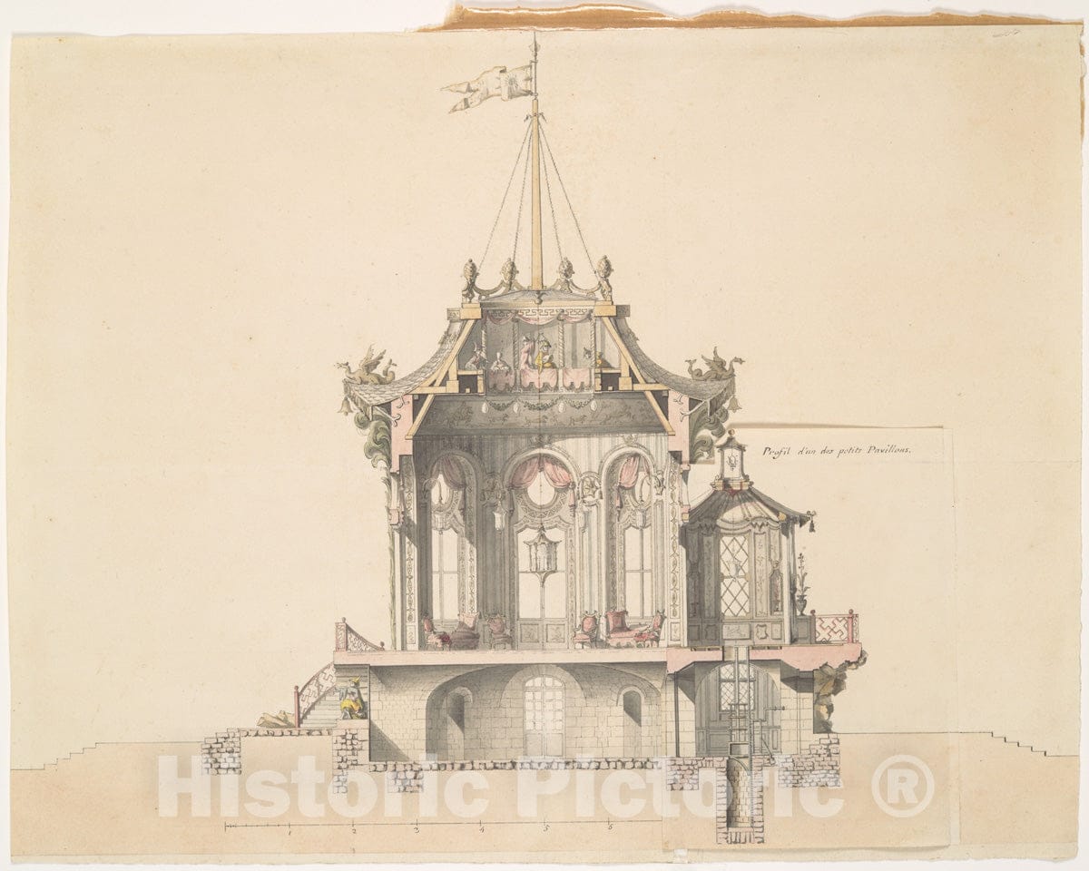 Art Print : Michel Barthelemy Hazon - Project for a Chinese Pavillion : Vintage Wall Art