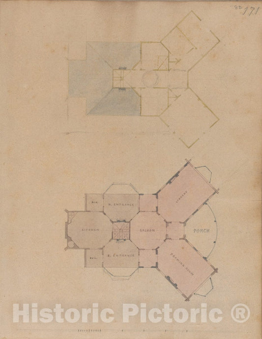 Art Print : Alexander Jackson Davis - A. J. Davis, Scrapbook III: Hut Cottages, Villas and Dwelling Houses, in Town and Country : Vintage Wall Art
