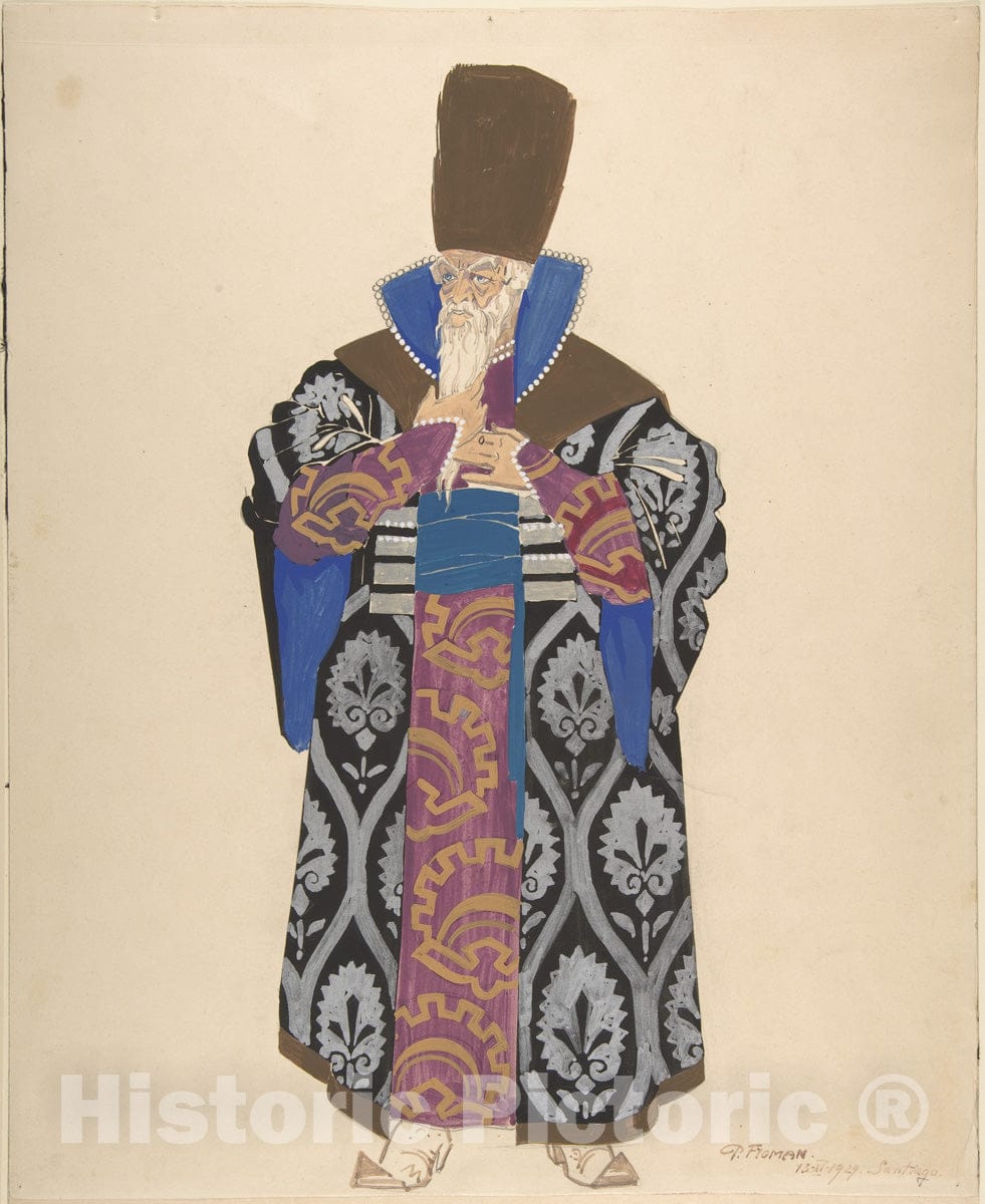 Art Print : Pavel Petrovic Froman - Costume Study for Robed Boyar with White Beard : Vintage Wall Art
