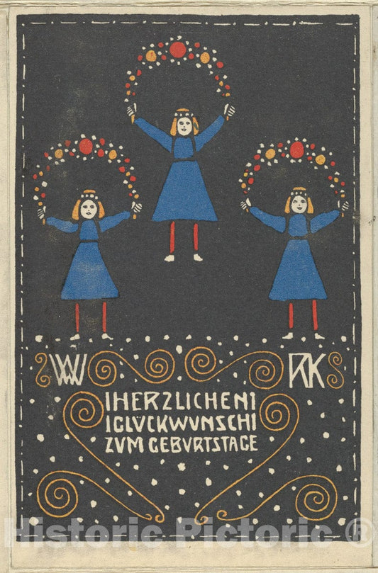 Art Print : Rudolf Kalvach - Happy Birthday (Herzlichen Glückwunsch Zum Geburtstage) : Vintage Wall Art