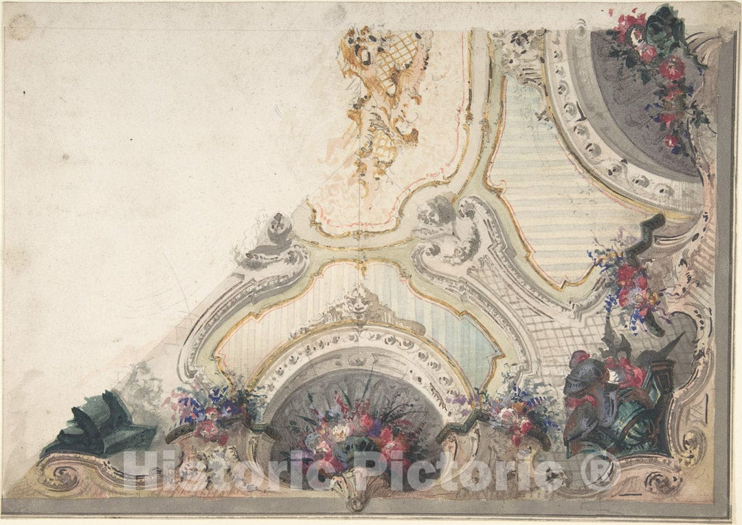 Art Print : Italian, 19th Century - Design for a Painted Ceiling 6 : Vintage Wall Art