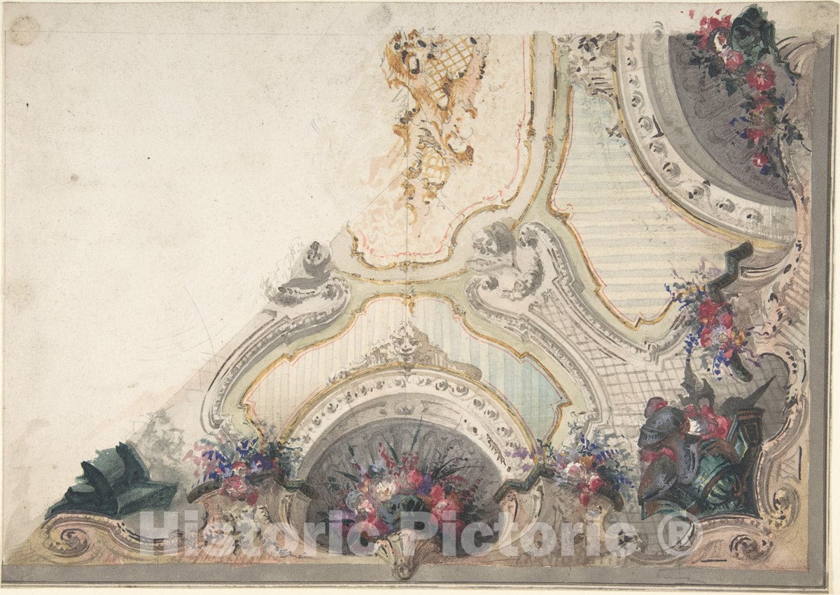 Art Print : Italian, 19th Century - Design for a Painted Ceiling 6 : Vintage Wall Art