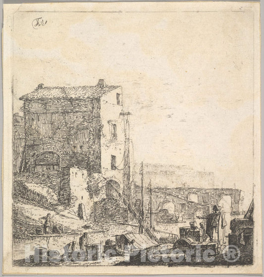 Art Print : Thomas Wijck - an Oriental Merchant with Merchandise at Riverside 2 : Vintage Wall Art