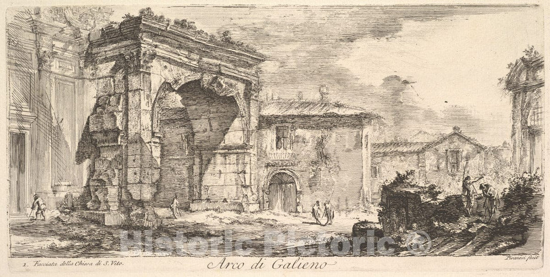 Art Print : Giovanni Battista Piranesi - Arch of Galienus. 1. Façade od The Church of S. Vito (Arco di Galieno. 1. Facciata Della Chiesa di S. Vito) : Vintage Wall Art