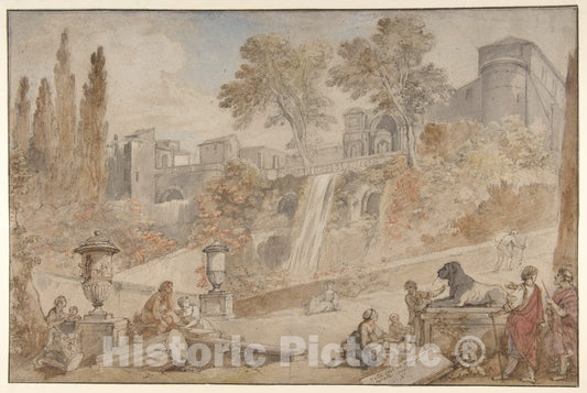 Art Print : Charles Joseph Natoire - Gardens of The Villa d'Este at Tivoli : Vintage Wall Art