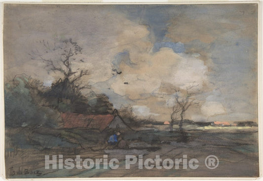 Art Print : Théophile de Bock - Landscape with a Cottage : Vintage Wall Art