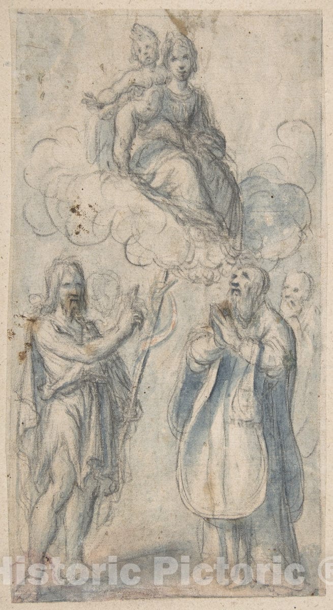 Art Print : Baccio (Lorenzo Bartolo) Ciarpi - The Virgin and Child with Saint John The Baptist, Pope Saint Dionysius, Filippo Neri and a Male Saint : Vintage Wall Art