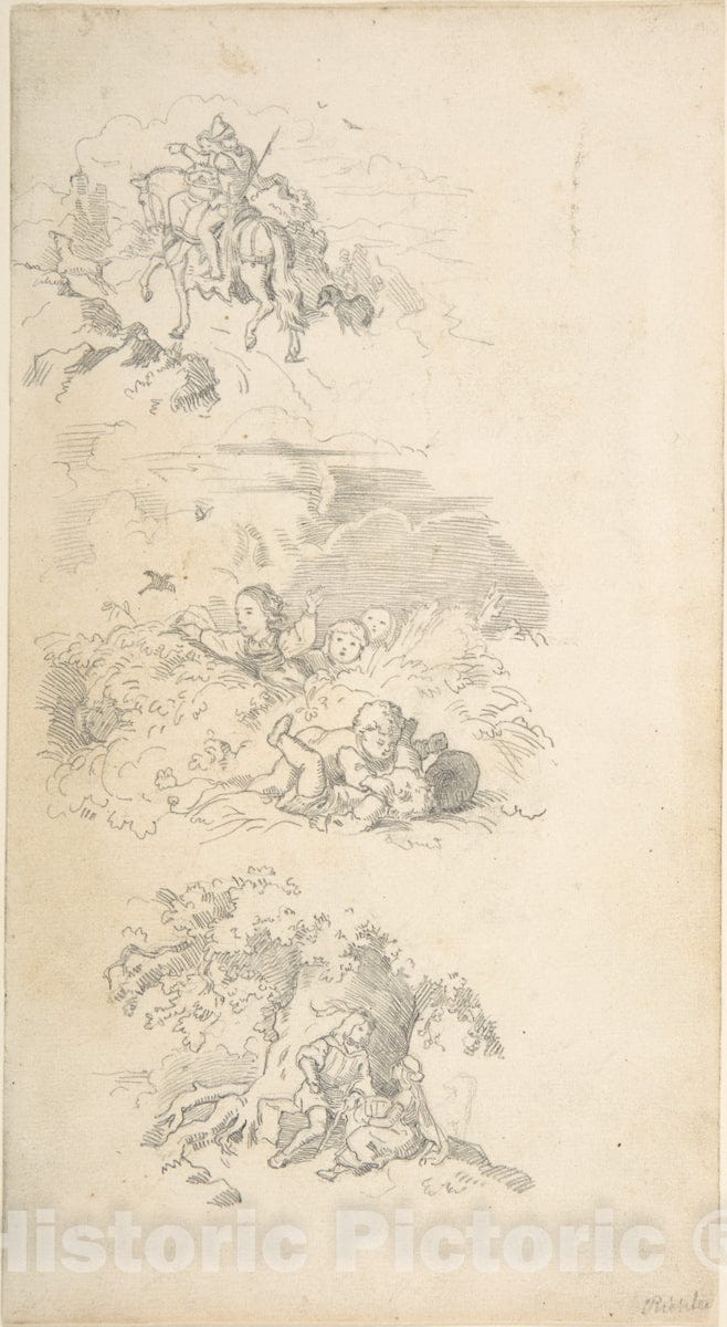 Art Print : Adrian Ludwig Richter - Three Designs for Book Illustrations : Vintage Wall Art