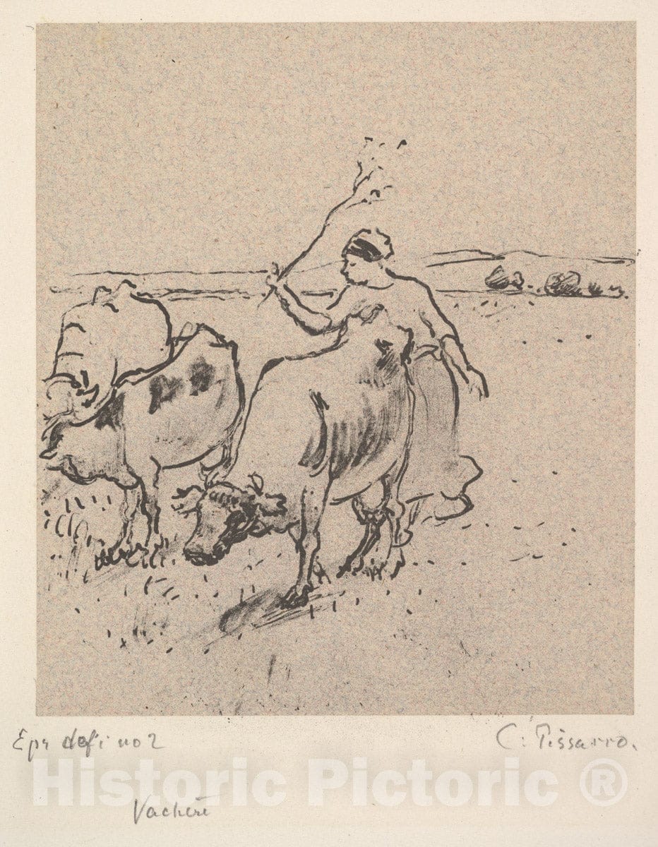 Art Print : Camille Pissarro - Cowherd : Vintage Wall Art