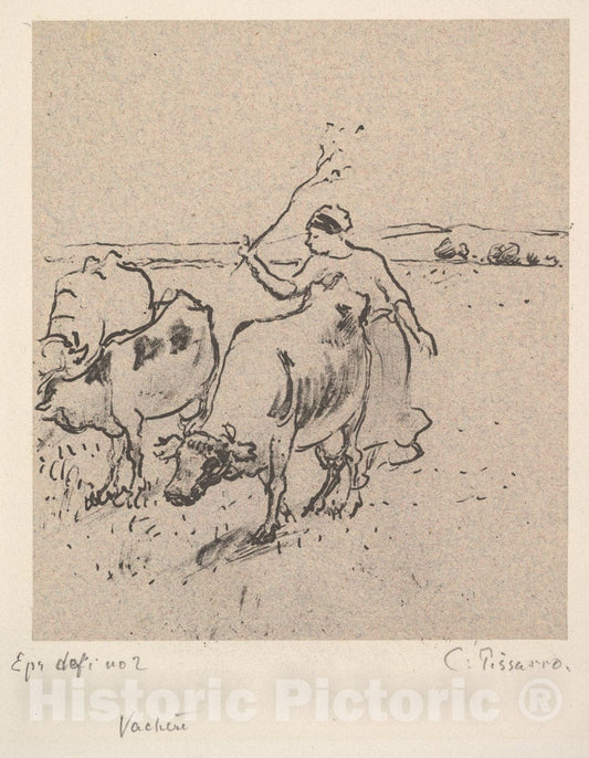 Art Print : Camille Pissarro - Cowherd : Vintage Wall Art
