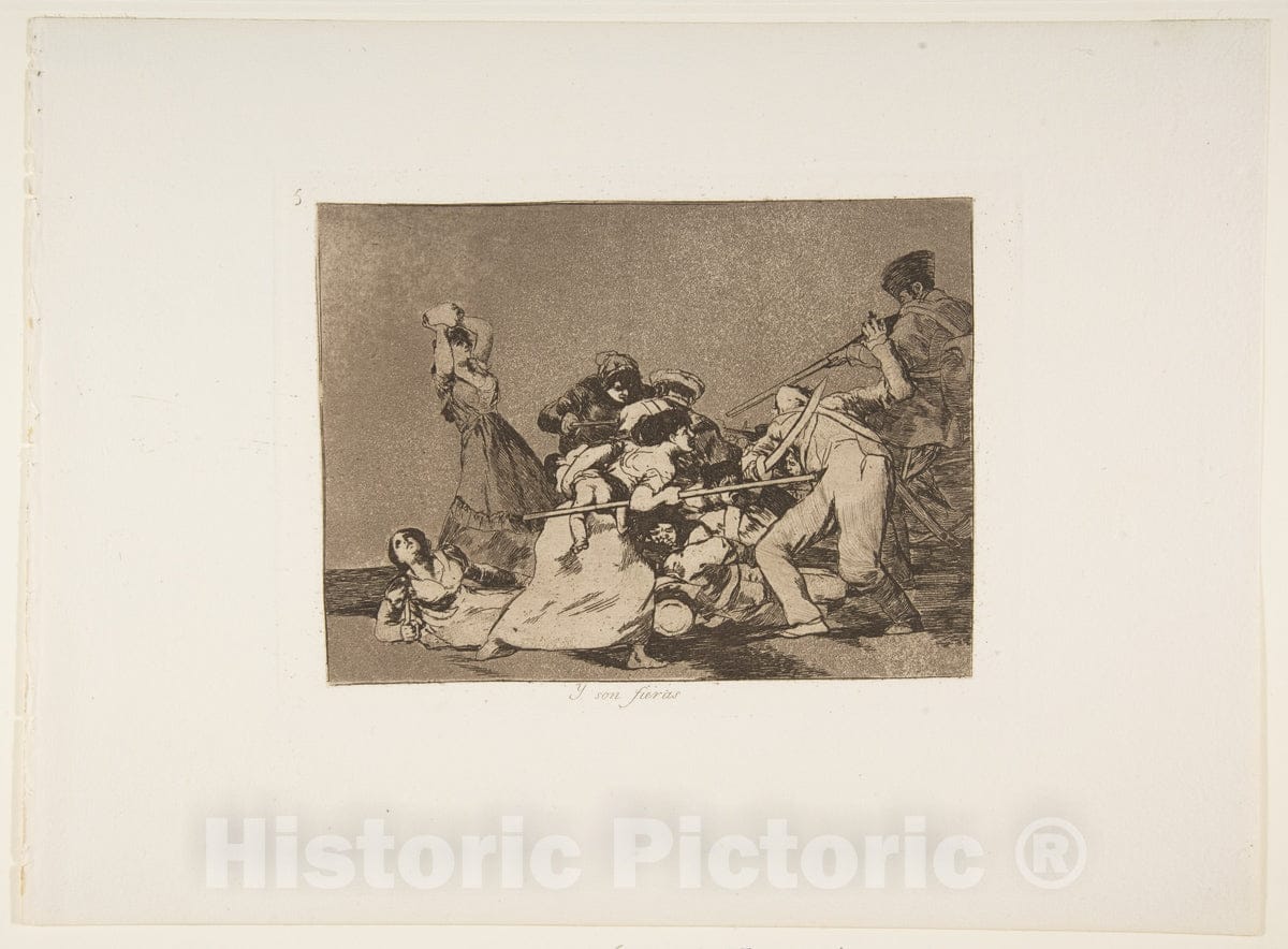 Art Print : Goya - Plate 5 from 'The Disasters of War' (Los Desastres de la Guerra): And they are like wild beasts (Y son fieras) : Vintage Wall Art