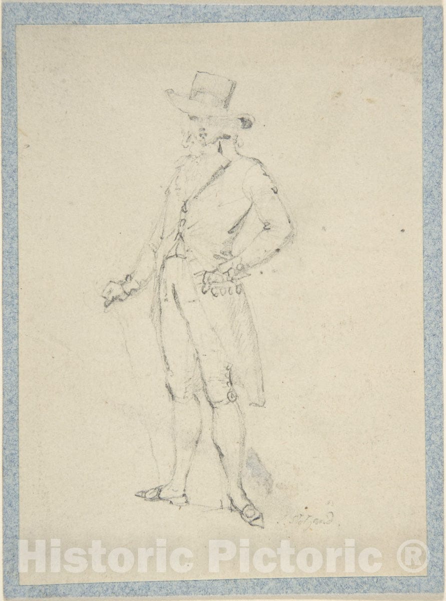 Art Print : Thomas Stothard - Man in Broad Brimmed hat (Sketchbook Page) : Vintage Wall Art