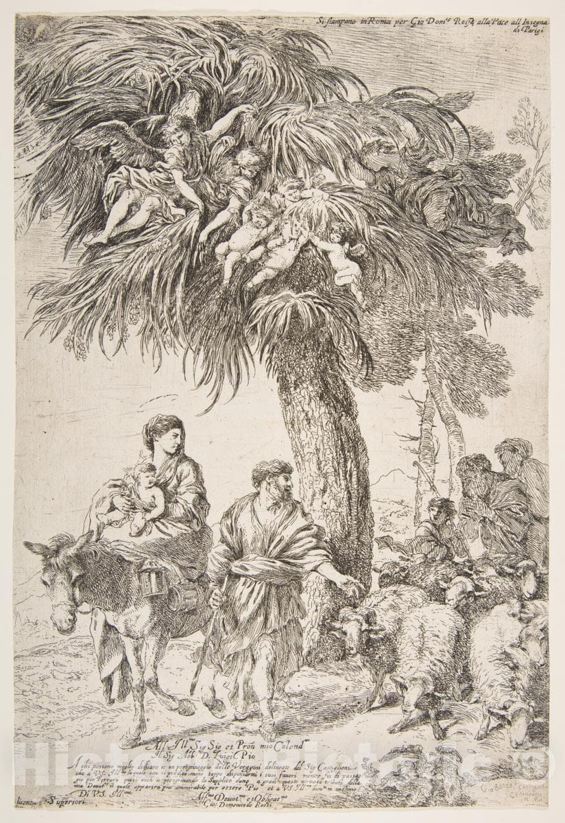 Art Print : Giovanni Benedetto Castiglione (Il Grechetto) - The Holy Family on Their Flight into Egypt 2 : Vintage Wall Art