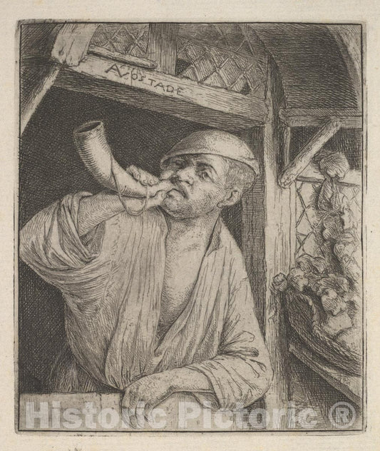 Art Print : Adriaen Van Ostade - Baker Blowing Horn 1 : Vintage Wall Art
