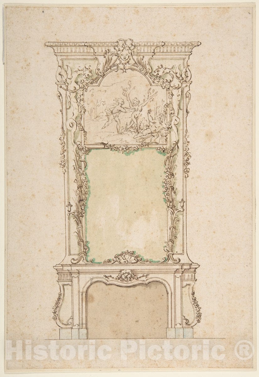 Art Print : Italian, 18th Century - Design for Chimney Piece : Vintage Wall Art