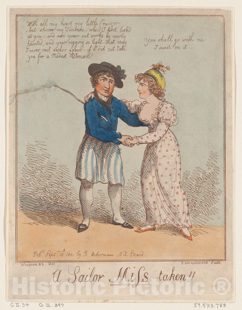 Art Print : Thomas Rowlandson - A Sailor Miss-Taken!! : Vintage Wall Art