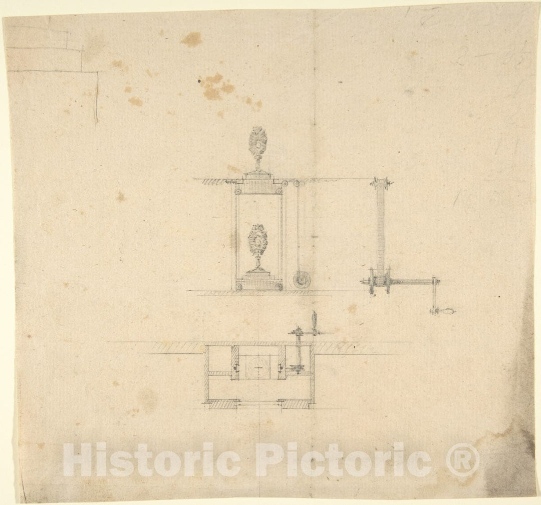 Art Print : German, 19th Century - Design for a Machine to Raise and Lower Machinery : Vintage Wall Art