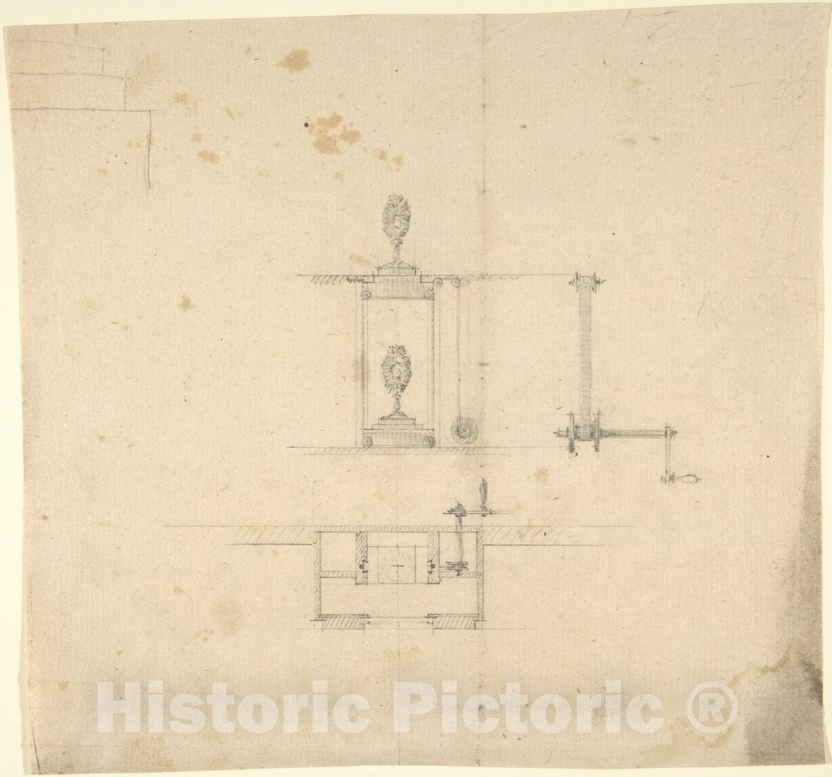 Art Print : German, 19th Century - Design for a Machine to Raise and Lower Machinery : Vintage Wall Art