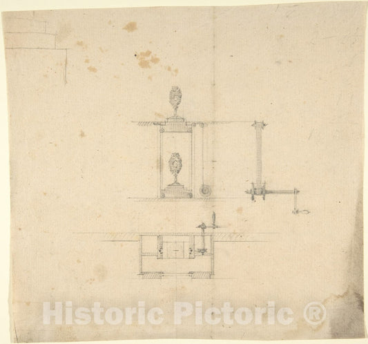 Art Print : German, 19th Century - Design for a Machine to Raise and Lower Machinery : Vintage Wall Art