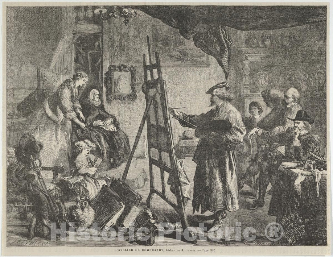 Art Print : William Luson Thomas - L’Atelier de Rembrandt, Tableau de J. Gilbert, from L’Univers Illustré, p. 395 : Vintage Wall Art