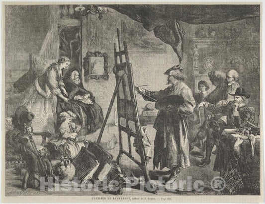 Art Print : William Luson Thomas - L’Atelier de Rembrandt, Tableau de J. Gilbert, from L’Univers Illustré, p. 395 : Vintage Wall Art
