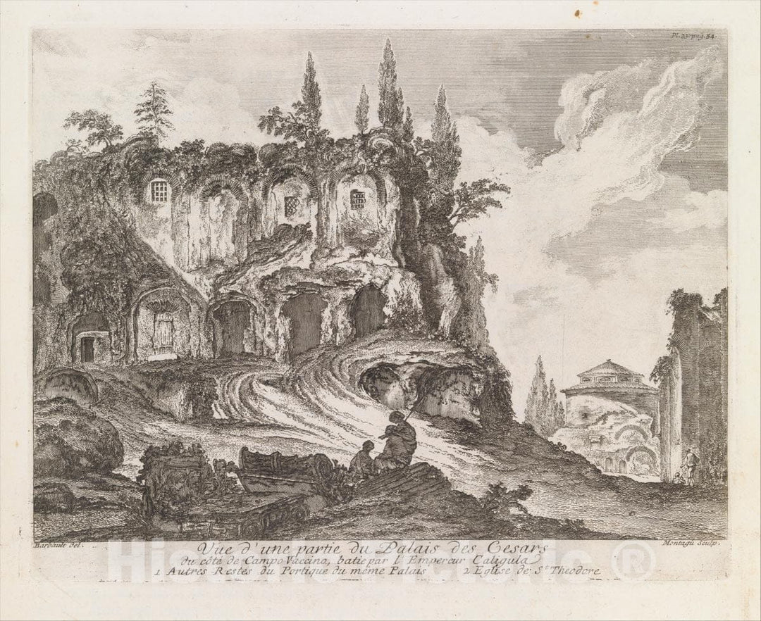 Art Print : Vue d'une Partie du Palais des Cesars du côte de Campo Vaccino - Artist: Jean Barbault - Created: 1761 : Vintage Wall Art