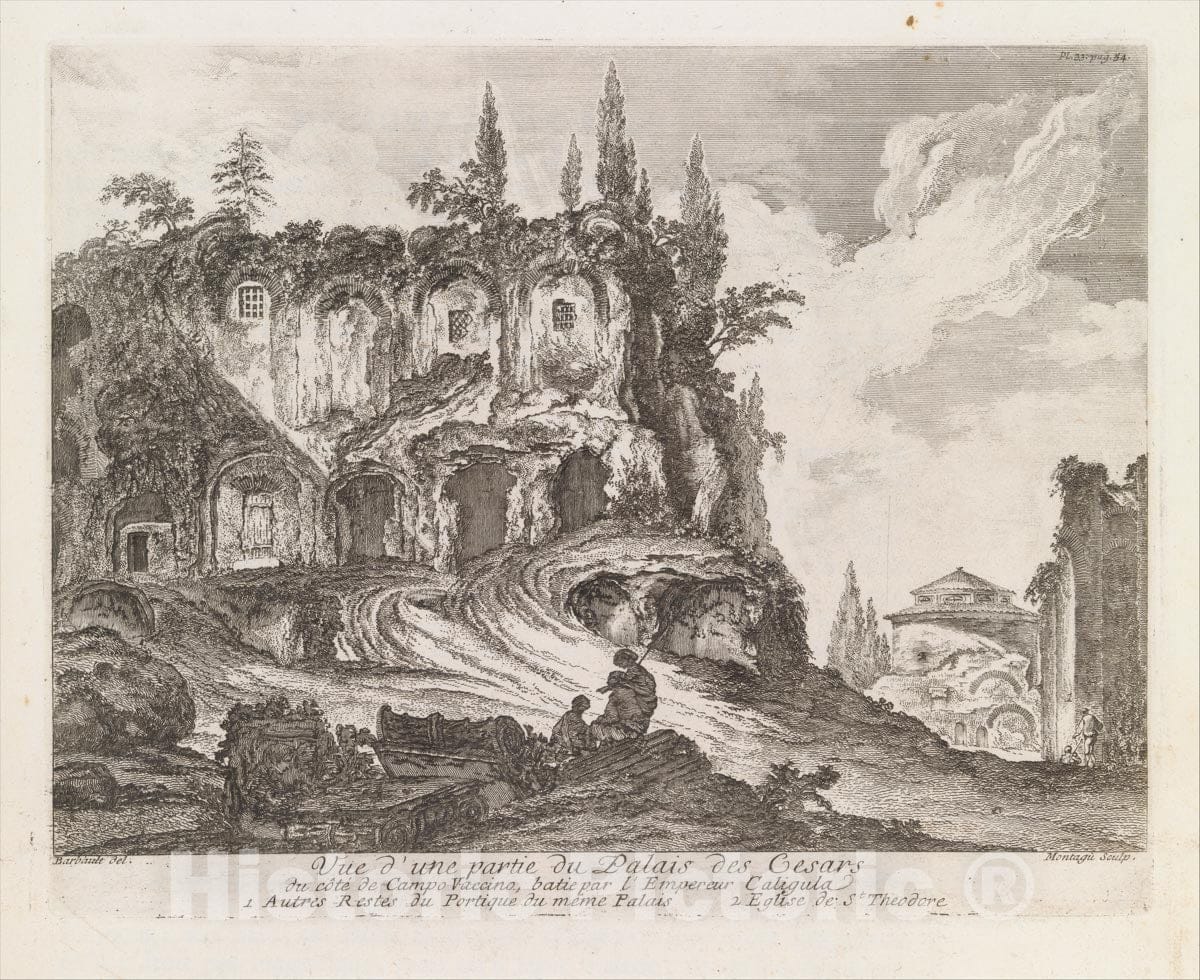 Art Print : Vue d'une Partie du Palais des Cesars du côte de Campo Vaccino - Artist: Jean Barbault - Created: 1761 : Vintage Wall Art