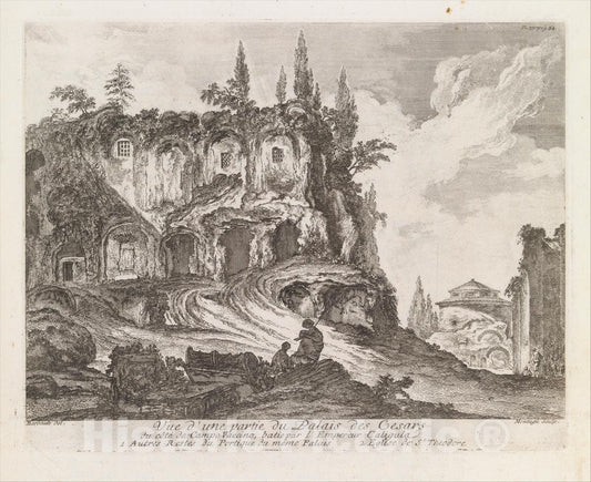 Art Print : Vue d'une Partie du Palais des Cesars du côte de Campo Vaccino - Artist: Jean Barbault - Created: 1761 : Vintage Wall Art